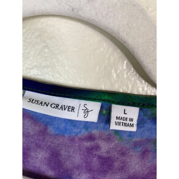 Susan Graver Women Top size Large Liquid knit V-Neck Watercolor 3/4 Sleeve Artsy - Picture 12 of 12